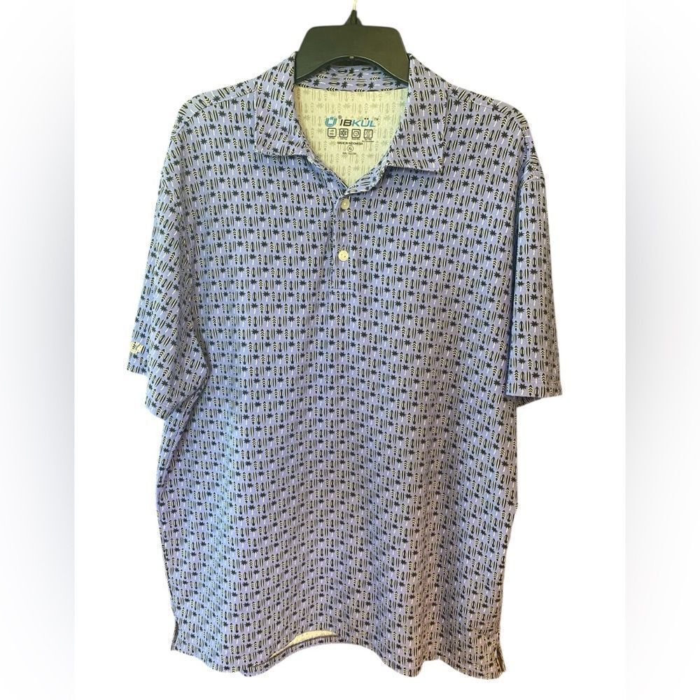 IBKUL Sz XL Purple Patterned Pickleball Golf Tennis UPF 50+ Cooling Surfer Polo